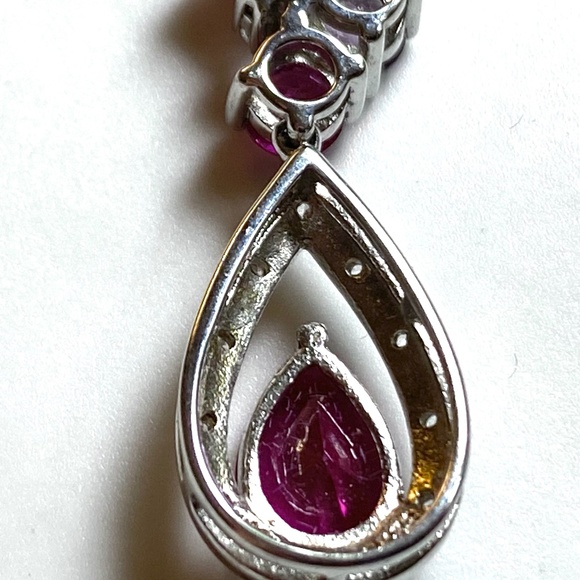 Sterling Silver Multi Stone Teardrop Pendant Necklace - Picture 3 of 4